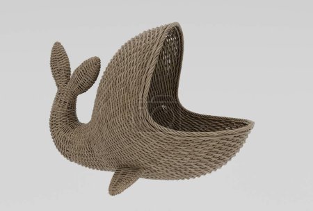Téléchargez les photos : Panier en bambou baleine osier avec tissu rendu 3D minimal sur fond blanc - en image libre de droit