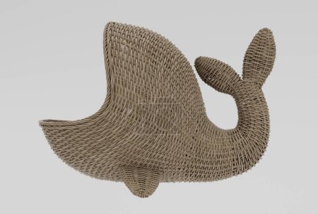 Téléchargez les photos : Panier en bambou baleine osier avec tissu rendu 3D minimal sur fond blanc - en image libre de droit