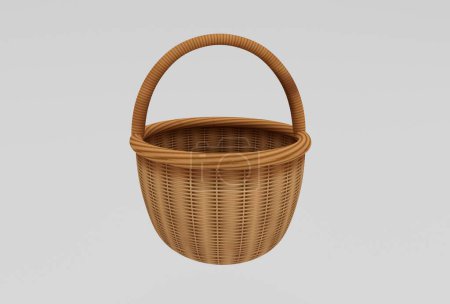 Photo for Wooden Wicker basket 3d rendering on white background minimal 3d illustration - Royalty Free Image