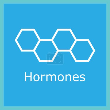Ilustración de Hexagones de color icono de hormonas vectoriales sobre fondo azul. Para el concepto móvil y el diseño de aplicaciones web - Imagen libre de derechos