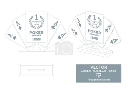 Téléchargez les illustrations : Modèle de vecteur de trophée de casino, modèle de trophée de tournoi de poker, prix de championnat de casino - en licence libre de droit