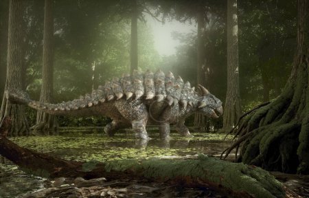 Foto de Dinosaurio Ankylosaurus en el bosque. Esta es una ilustración de renderizado 3d - Imagen libre de derechos
