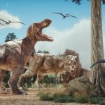 Dinosaurs in the nature. This is a 3d render illustration