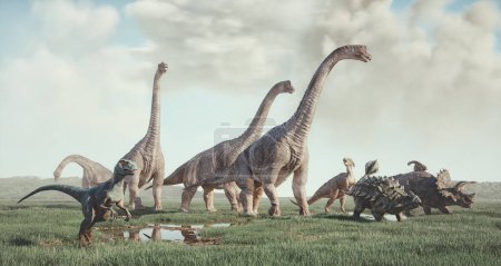 Photo for Species of dinosaurs in the nature. This is a 3d render illustration. - Royalty Free Image