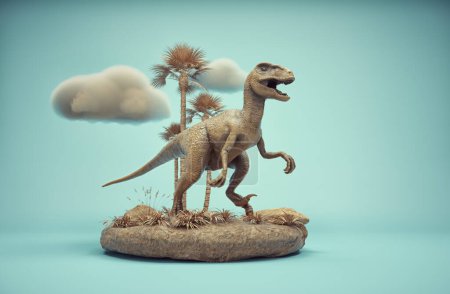 Photo for Conceptual presentation scene of a Velociraptor.  He lived during the late cretaceous. This is a 3d render illustration - Royalty Free Image