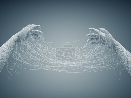 Téléchargez les photos : Hands made of wires connected to eachother. Self esteem and mental illness concept. This is a 3d render illustration - en image libre de droit