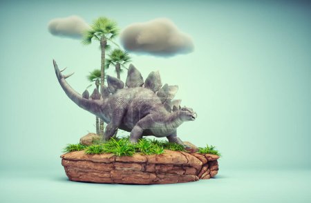 Foto de Escena conceptual de presentación de un Stegosaurus. Vivió durante el período Jurásico. Esta es una ilustración de renderizado 3d - Imagen libre de derechos