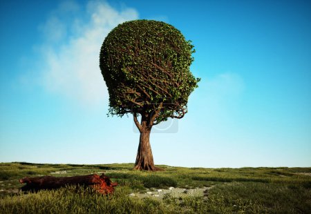 Téléchargez les photos : Colorful tree shaped as a human head. Self development and growth concept. This is a 3d render illustration. - en image libre de droit