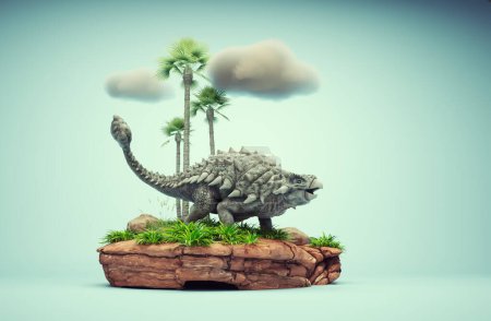 Téléchargez les photos : Scène de présentation conceptuelle d'un Ankylosaure. Période Crétacé. Ceci est une illustration de rendu 3d - en image libre de droit