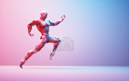 Téléchargez les photos : Male muscular system posing on background. Fitness and healthy lifestyle concept. This is a 3d render illustration - en image libre de droit