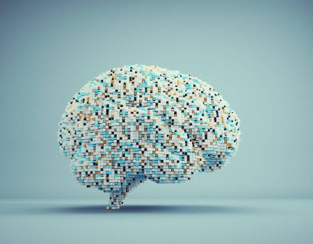 Téléchargez les photos : Cerveau abstrait sur fond bleu. Intelligence artificielle et concept d'apprentissage automatique. Ceci est une illustration de rendu 3d - en image libre de droit