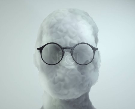 Foto de Retrato abstracto de un hombre hecho de nubes. Concepto de complejidad y lluvia de ideas. Esta es la ilustración de renderizado 3d - Imagen libre de derechos