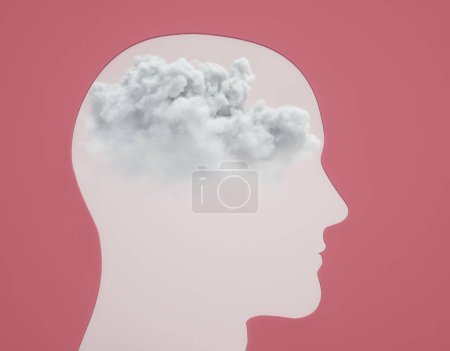 Foto de Silhouette of a head with a cloud. Thought in the head of man. This is a 3d render illustration - Imagen libre de derechos