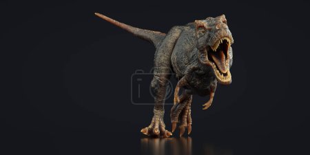 Téléchargez les photos : Tyrannosaurus Rex sur fond noir. Ceci est une illustration de rendu 3d - en image libre de droit