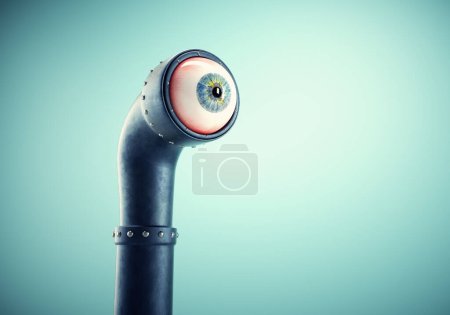 Photo for Periscope with an eye.  Discovering new opportunities. Subscriber and social media concept . This is a 3d render illustration - Royalty Free Image