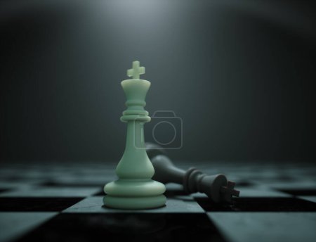 Photo for Illustration of chess pieces. Winning king standing beside fallen  king.  Leader success business concept. This is a 3d render illustration - Royalty Free Image