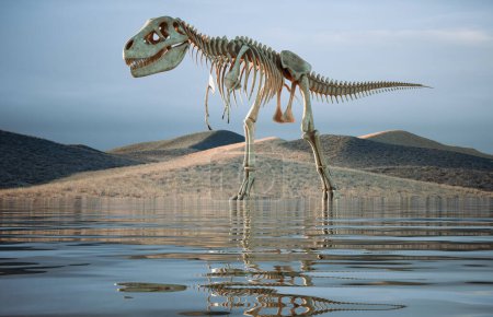 Téléchargez les photos : Le squelette d'un dinosaure dans la nature. Ceci est une illustration de rendu 3d. - en image libre de droit