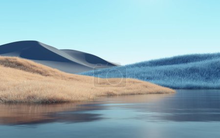 Photo for River among the hills, surreal image. This is a 3d render illustration - Royalty Free Image