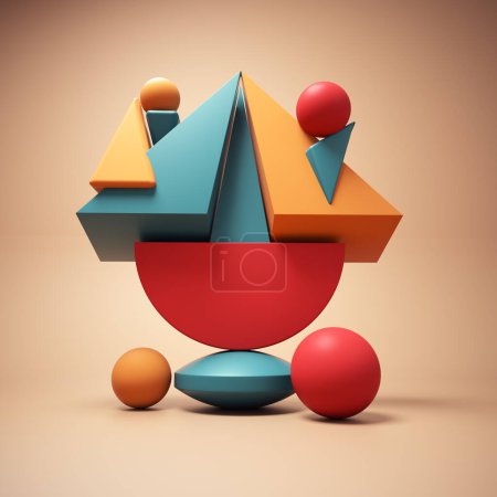 Photo for Geometrical elements on balance. Impossible equilibrium. This is a 3d render illustration - Royalty Free Image