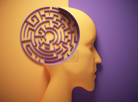 Photo for Human head with a inside big maze. Intelligence concept. This is a 3d render illustration - Royalty Free Image