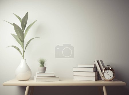 Photo for Interior design of  living room. Vase with flowers and books.  Relaxion concept. This is a 3d render illustration - Royalty Free Image