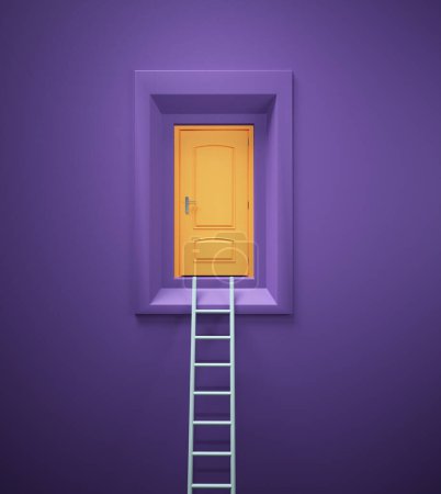 Foto de Escalera que conduce a una puerta cerrada. Esta es una ilustración de renderizado 3d. - Imagen libre de derechos
