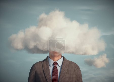 Téléchargez les photos : A businessman with his head in the clouds. This is a 3d render illustration - en image libre de droit