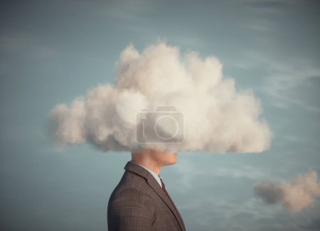Téléchargez les photos : A businessman with his head in the clouds. This is a 3d render illustration - en image libre de droit