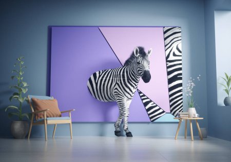 Photo for Zebra walking out of an abstract painting. Artificial intelligence and creativity concept. This is a 3d render illustration - Royalty Free Image