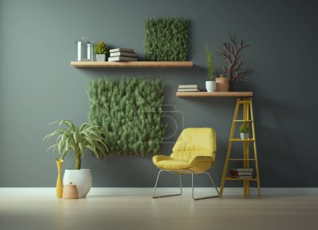 Photo for Conceptual interior room with green plants. This is a 3d render illustration - Royalty Free Image