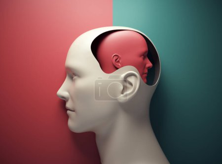 Foto de Perfil de cabeza humana y cabeza humana dentro. Autodesarrollo y concepto de entrenador. Esta es una ilustración de renderizado 3d - Imagen libre de derechos