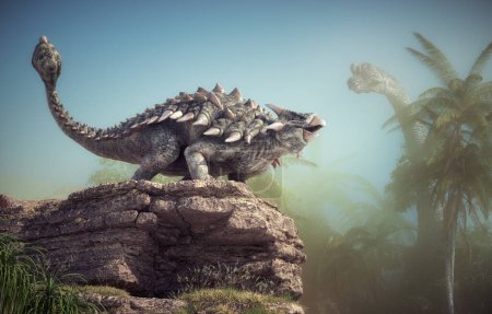 Foto de Ankylosaurus en la naturaleza. Esta es una ilustración de renderizado 3d - Imagen libre de derechos