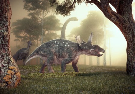 Photo for Dinosaur - Diceratops in nature. This is a 3d render illustration - Royalty Free Image