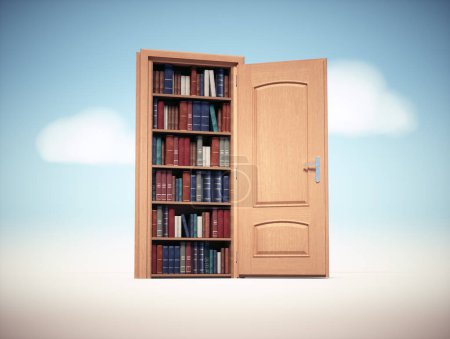 Photo for Open door of a library. Education and learning. This is a 3d render illustration - Royalty Free Image