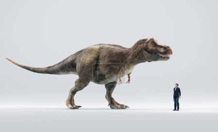 Photo for Size comparison between tyrannosaurus rex and human. This is a 3D rendering illustration - Royalty Free Image