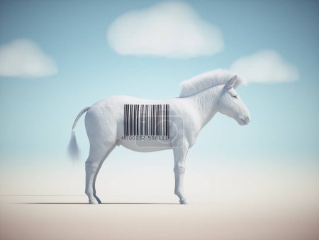 Photo for White zebra with a barcode on it. Identity and unique concept. This is a 3d rendering illustration - Royalty Free Image