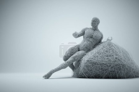 Wires a man posing. Uniqueness and complexity concept. This is a 3d render illustration