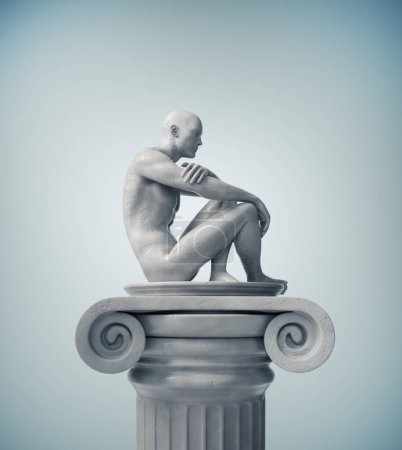 Foto de Estatua de pensador en una columna. Concepto de educación y pensamiento excesivo. Esta es una ilustración de renderizado 3d - Imagen libre de derechos