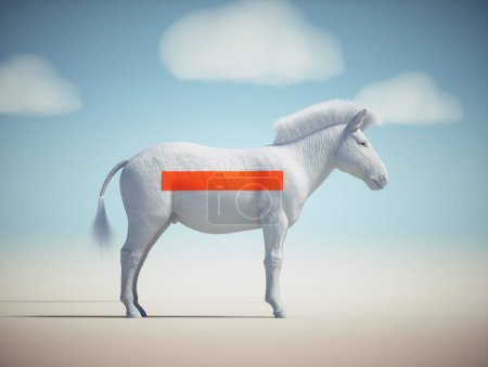 Foto de Cebra blanca sin textura y una etiqueta roja. Esta es una ilustración de renderizado 3d - Imagen libre de derechos