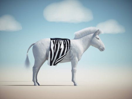 White zebra without texture and a scarf. This is a 3d render illustration