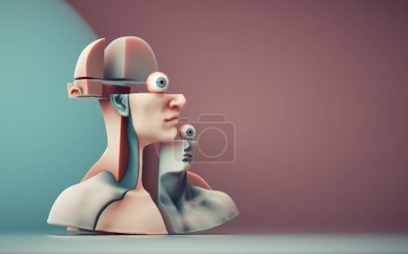Photo for Abstract fractured head with eyes. Concept of brainstorming, overthinking and vision. This is a 3d render illustration. - Royalty Free Image