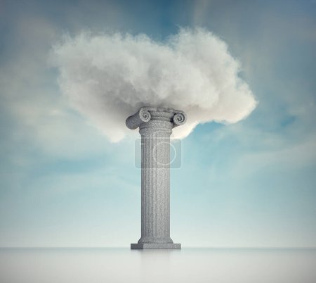 Foto de Nube de pie sobre una columna romana. Concepto de alto nivel de educación. ESTO ES UNA ILUSTRACIÓN DE RENDER 3D. - Imagen libre de derechos