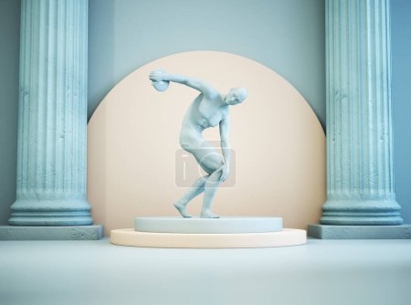 Greek athlete statue throwing the discus. THIS IS A 3D RENDER ILLUSTRATION.