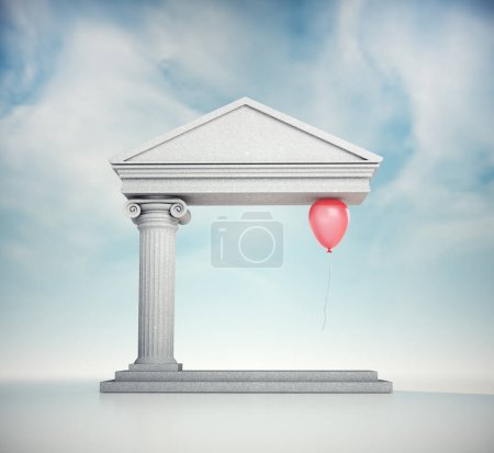 Photo for Surreal image of a Balloon supporting the Roman structure. Impossible or unsustainable concept. THIS IS A 3D RENDER ILLUSTRATION. - Royalty Free Image