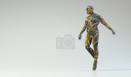 Photo for Man made of wire over clean background. THIS IS A 3D RENDER ILLUSTRATION. - Royalty Free Image