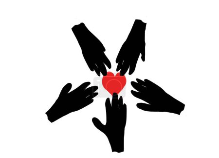 Hands surround a heart in the symbolism of volunteerism on a white background
