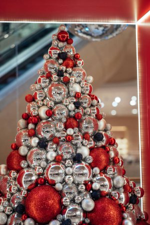 Photo for Christmas tree made of bauble decoration. - Royalty Free Image