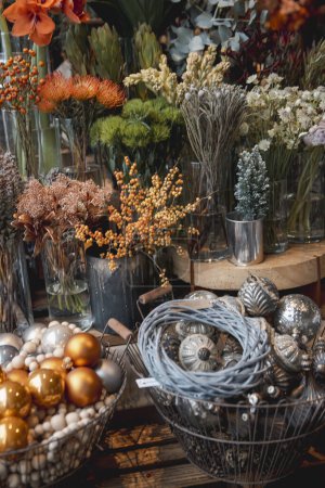 Photo for The decor store displays a diverse array of New Year decorations. High quality photo - Royalty Free Image