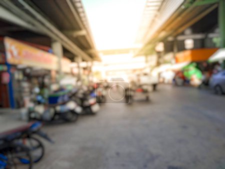 Photo for Blurred image. Wholesale market. Motorcycles parked in the morning. - Royalty Free Image