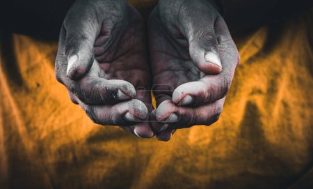 Hand Bettler Schwarz-Weiß-Bild Das Konzept der Armen, der Obdachlosen, der Hungernden, des Krieges